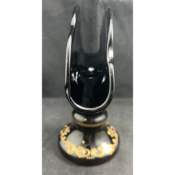 Czech Bohemian Egermann 24K Gold Enamel Black Art Glass Napkin Holder - Picture 3 of 9
